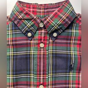 Ralph Lauren Christmas plaid poplin Oxford shirt with navy polo Sz 3